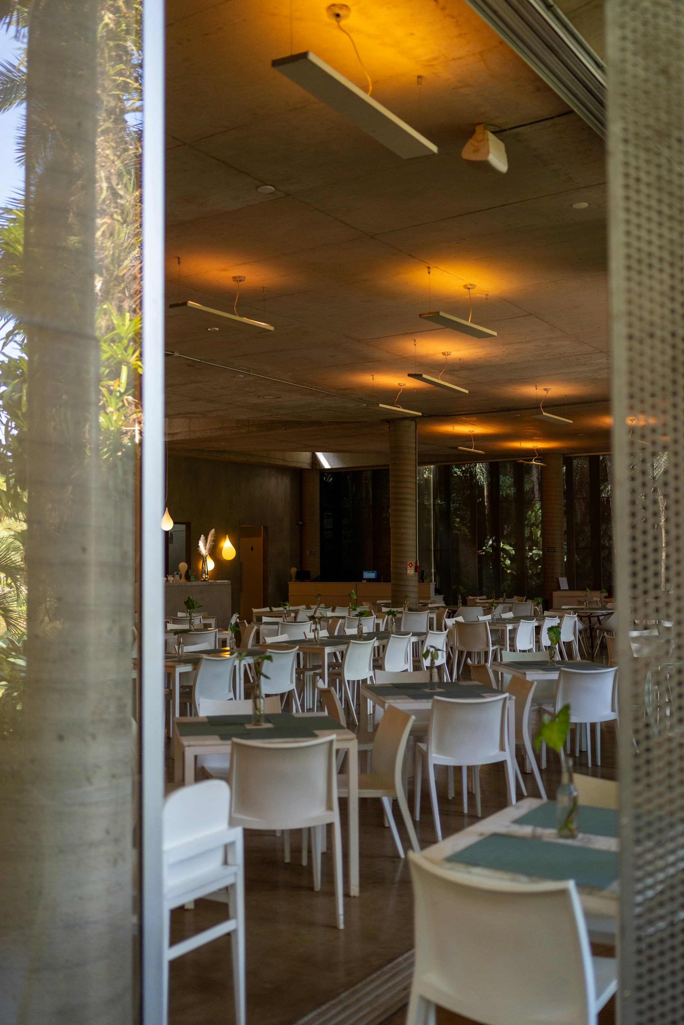 Refined restaurant dining room prepared for service