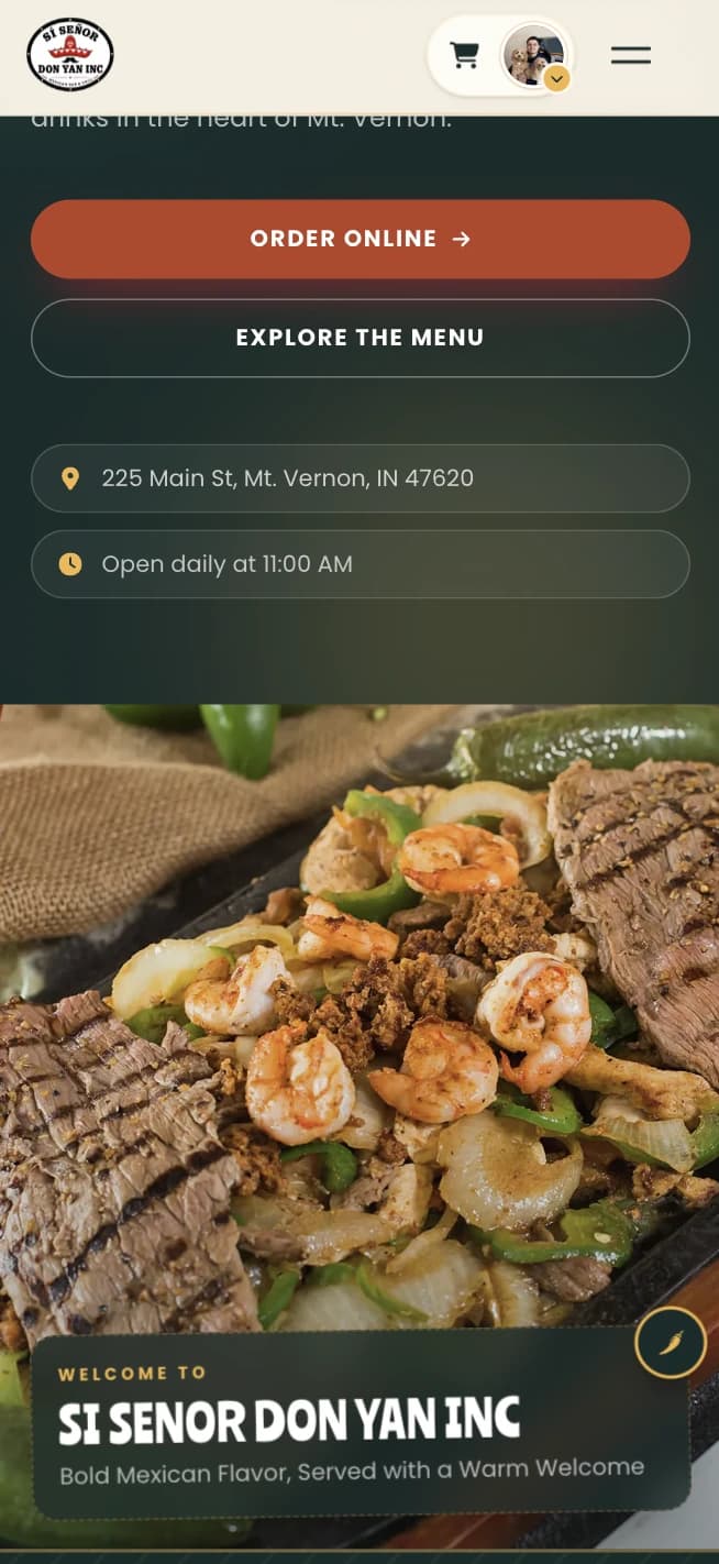 Si Señor Don Yan mobile ordering page on a phone